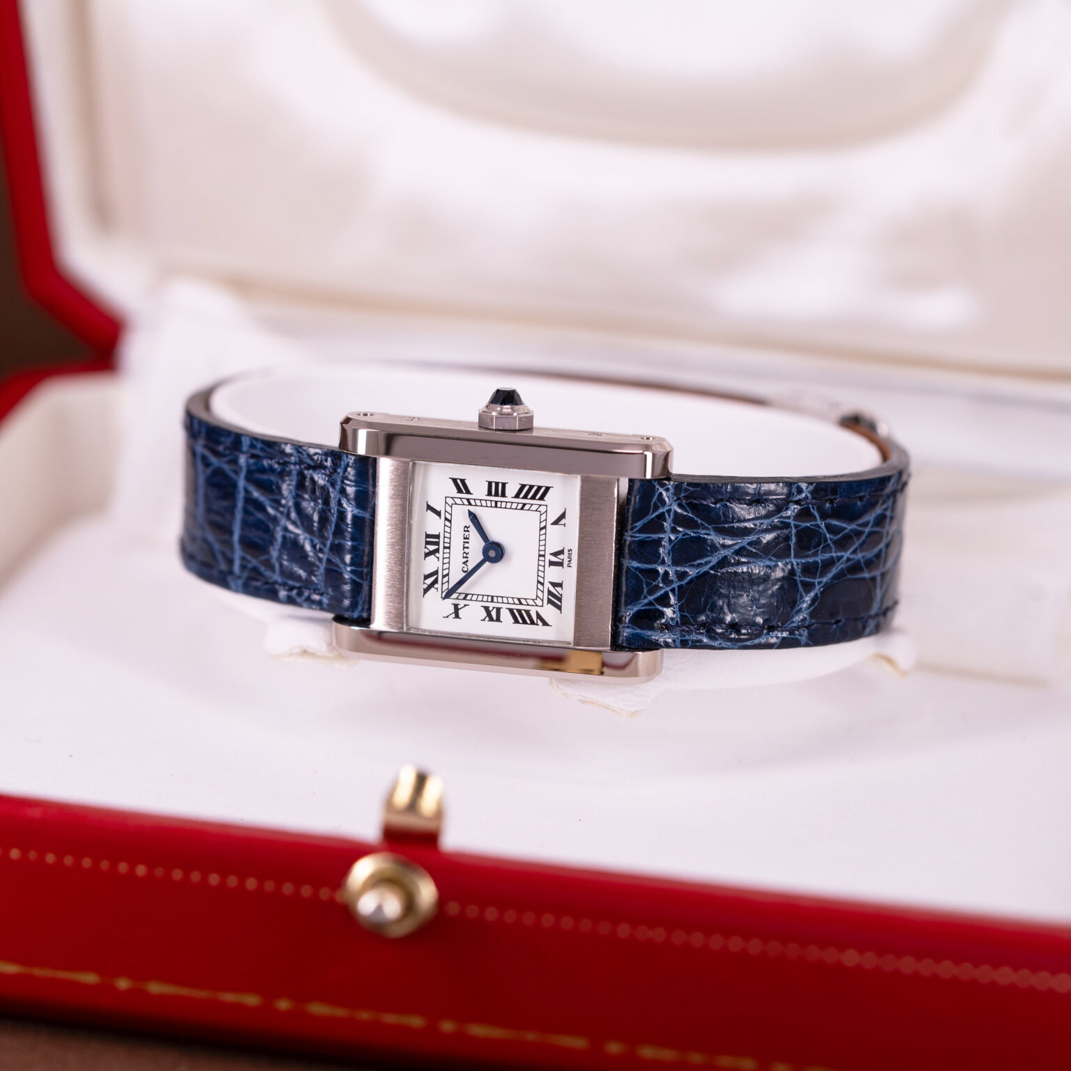 18k Cartier Tank Normale 78093 in white gold.