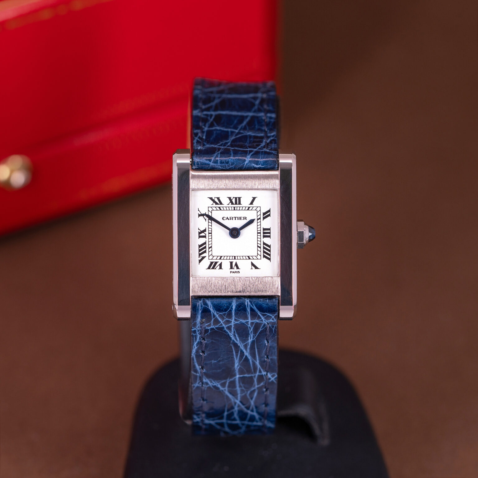 18k Cartier Tank Normale 78093 in white gold.