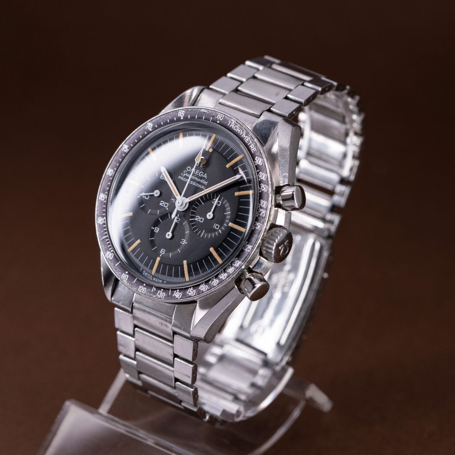 Omega Speedmaster 145.012-67 from 1968 with unpolished stainless steel case and original steel bracelet. 