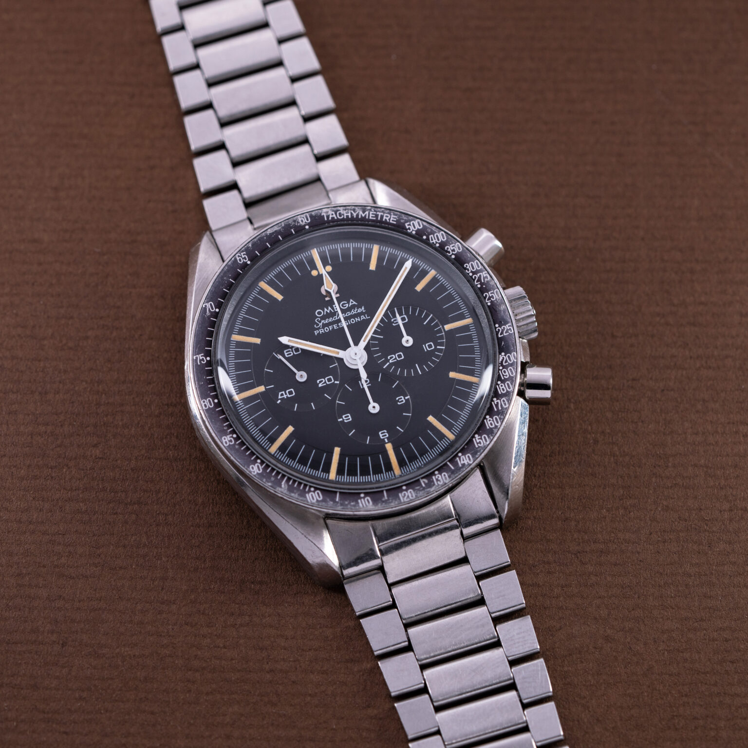 Omega Speedmaster 145.012-67 from 1968 with unpolished stainless steel case and original steel bracelet. 