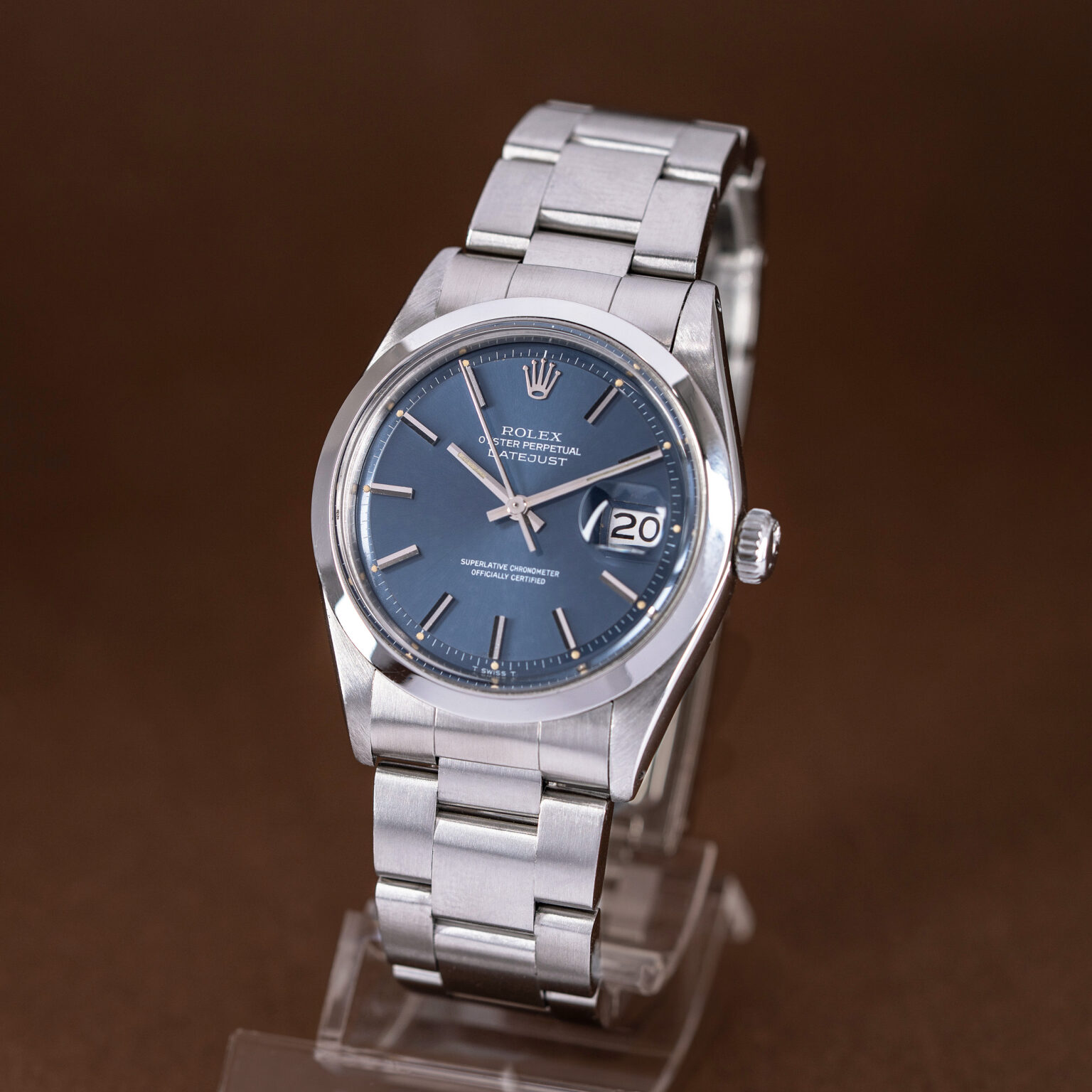 Rolex  Datejust, ref.1600 with rare glossy blue dial.