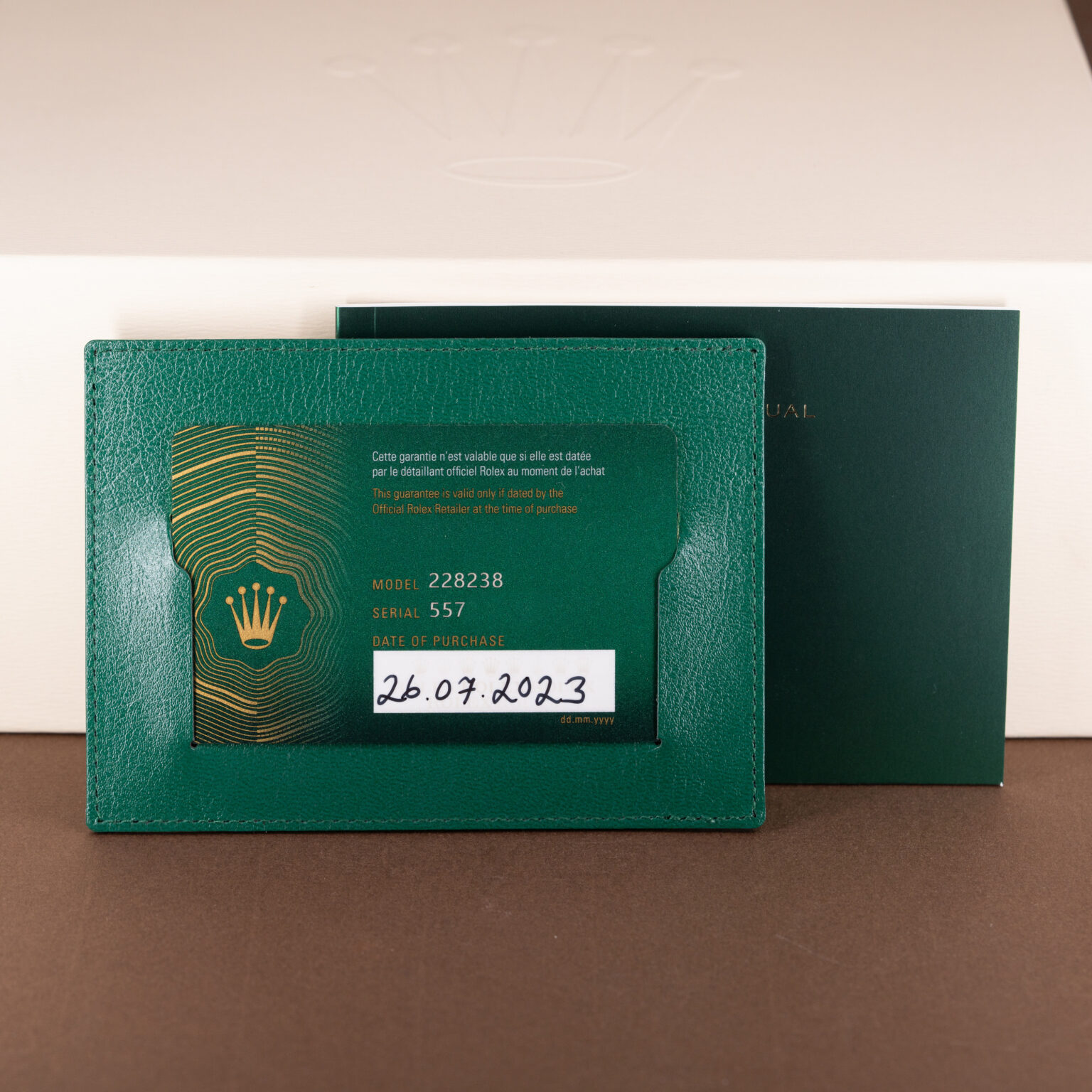 18k gold Rolex Day-Date 40 ref. 228238 from 2023.