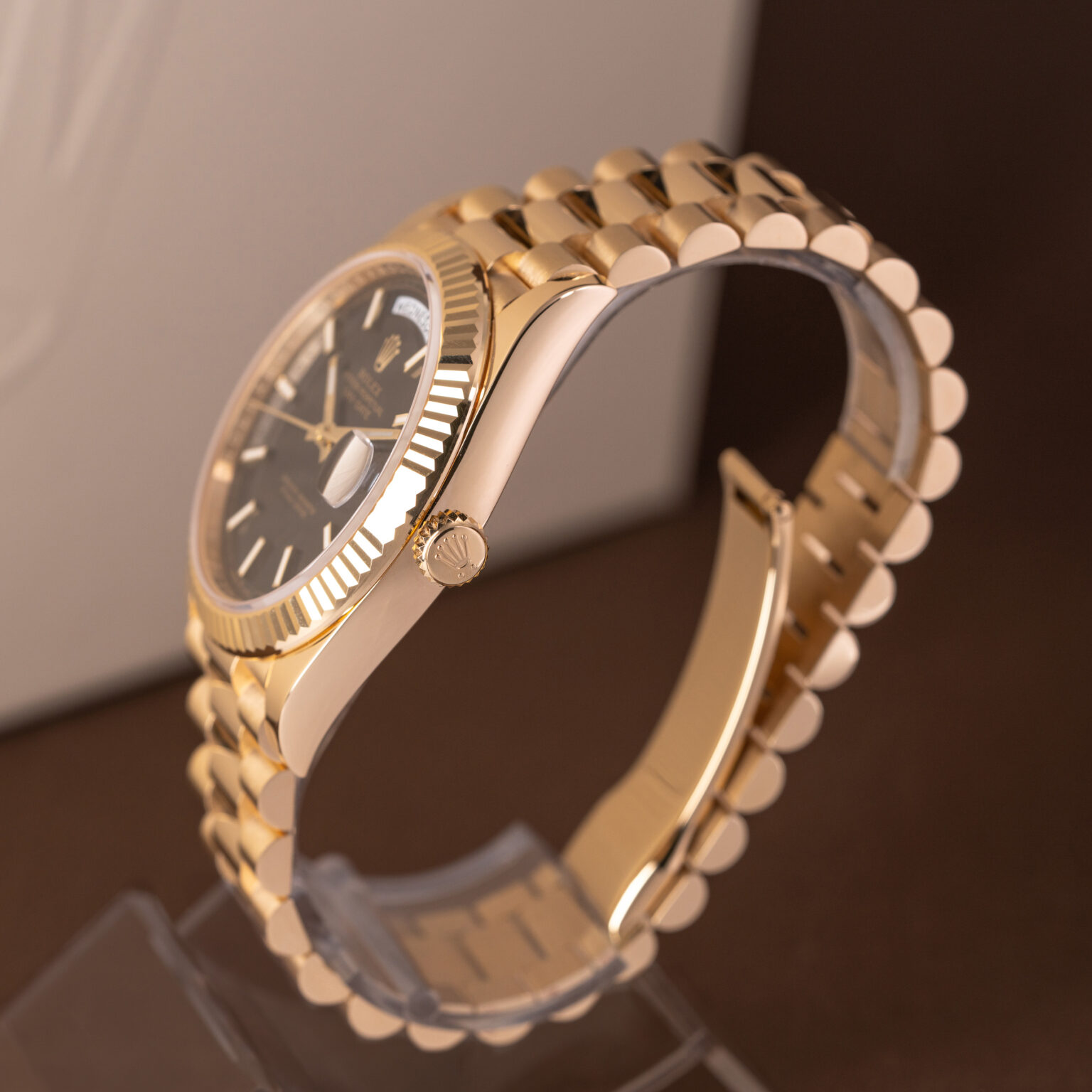 18k gold Rolex Day-Date 40 ref. 228238 from 2023.