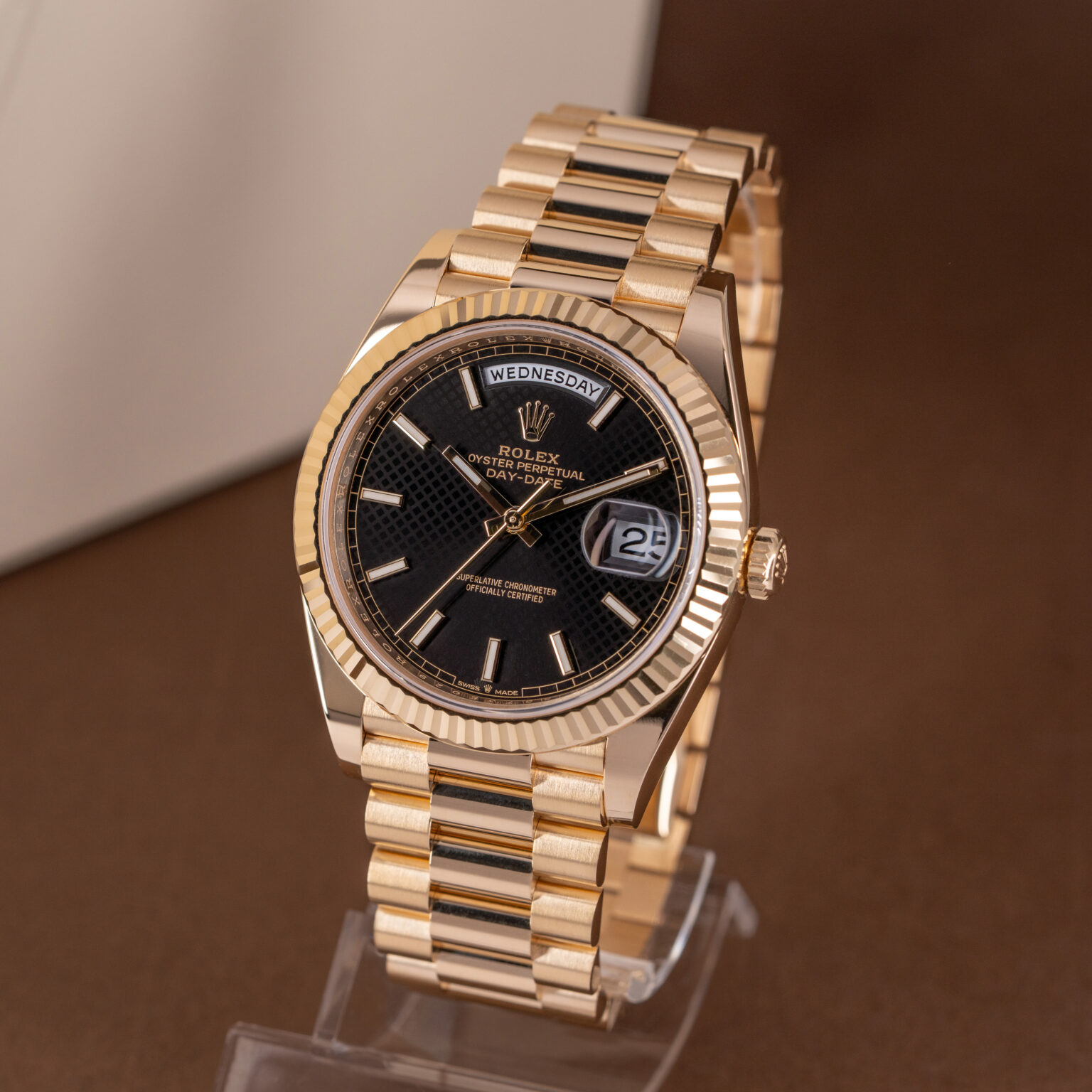 18k gold Rolex Day-Date 40 ref. 228238 from 2023.