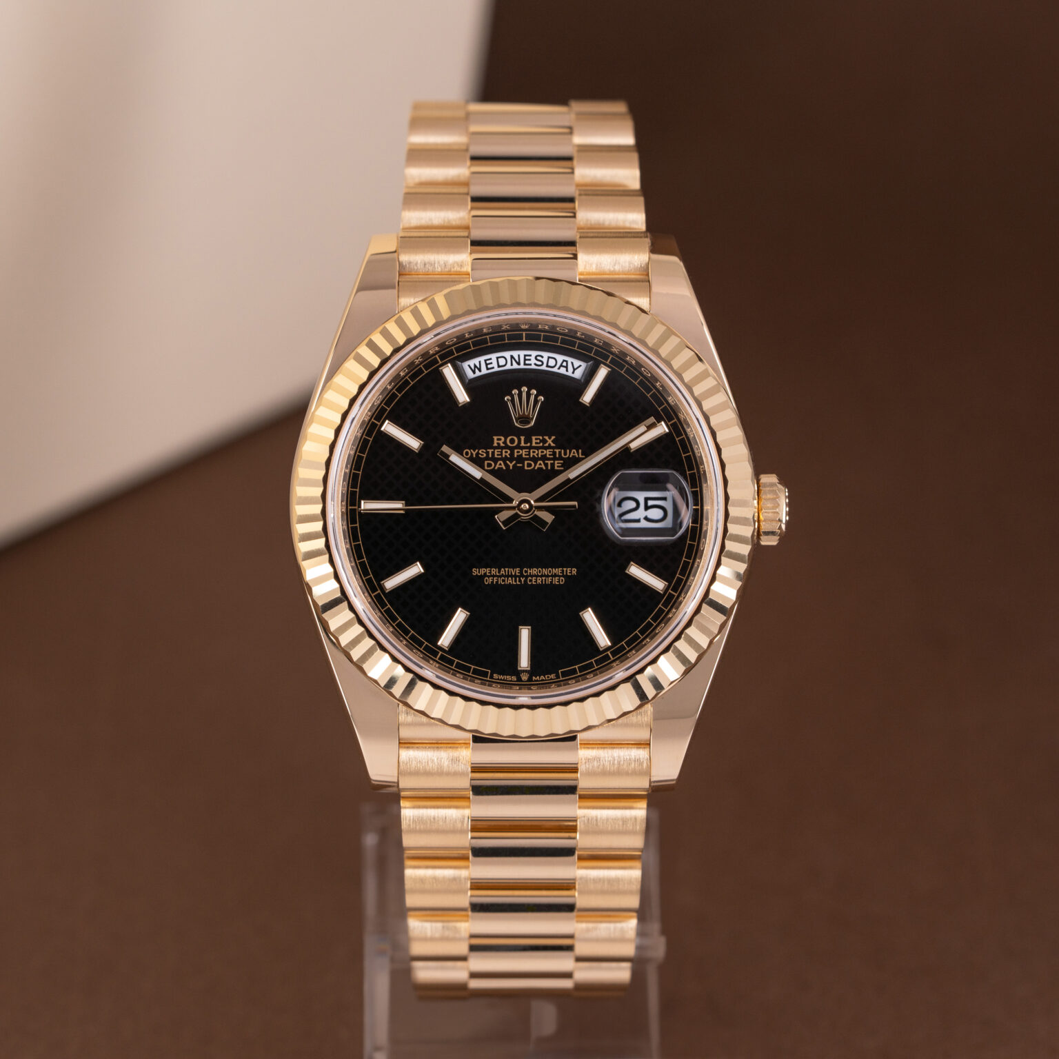 18k gold Rolex Day-Date 40 ref. 228238 from 2023.