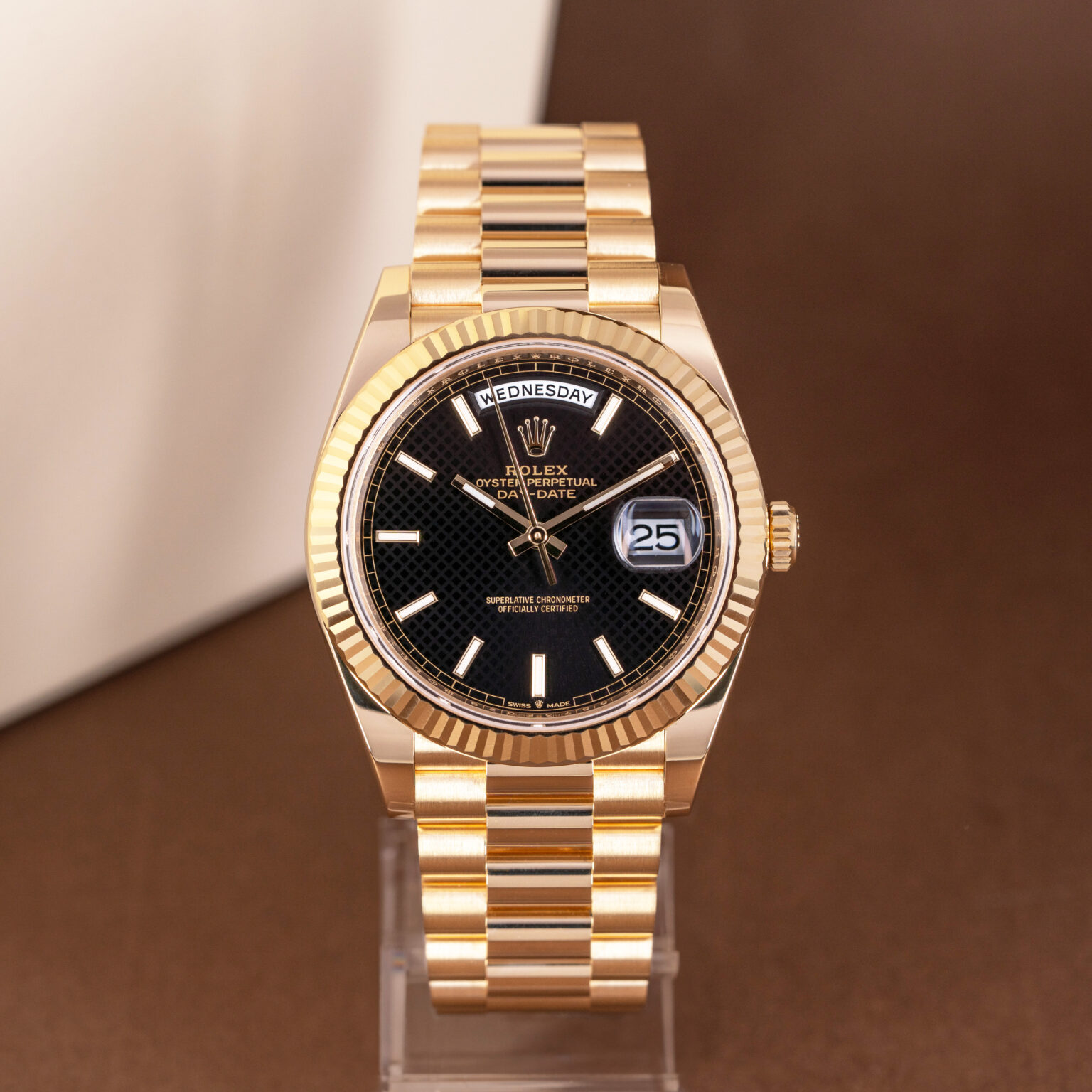 18k gold Rolex Day-Date 40 ref. 228238 from 2023.