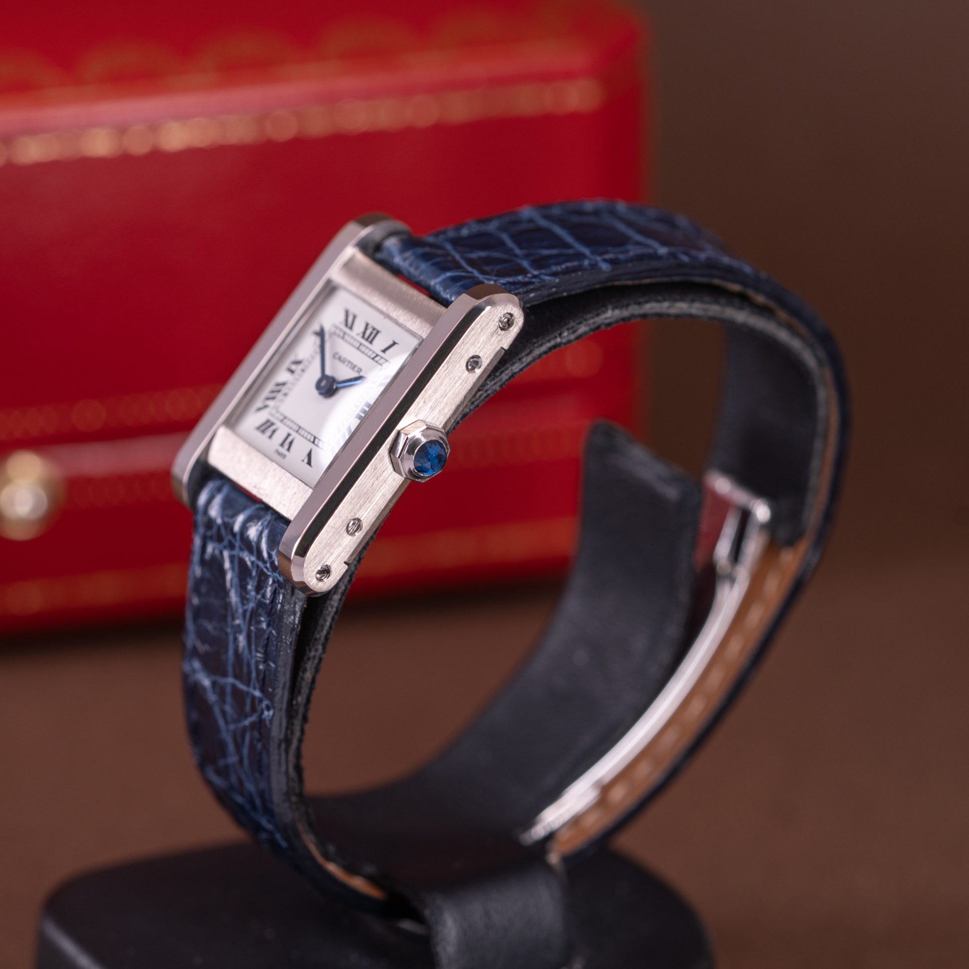 18k Cartier Tank Normale 78093 in white gold.