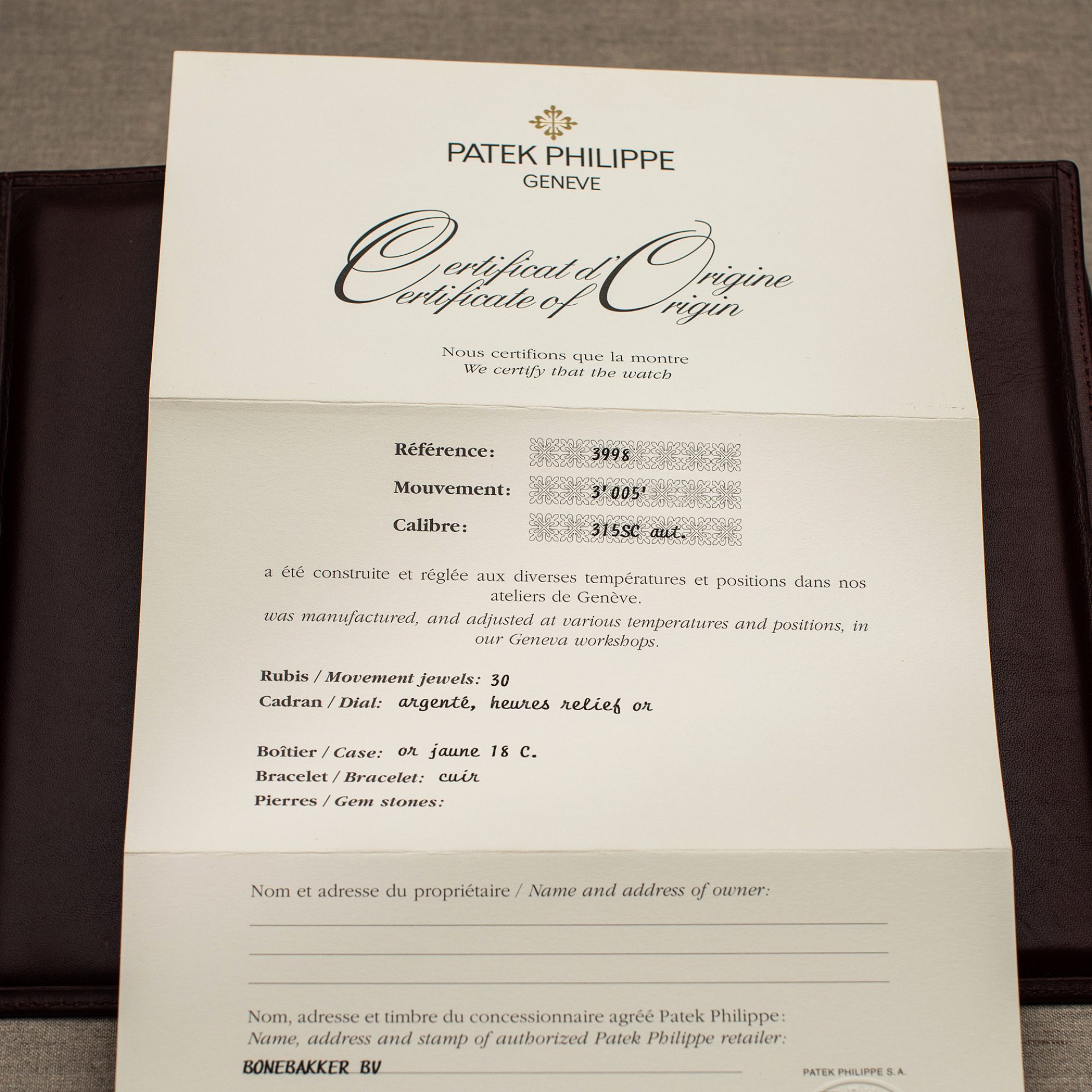 18k Patek Philippe Calatrava ref. 3998J from 1997.