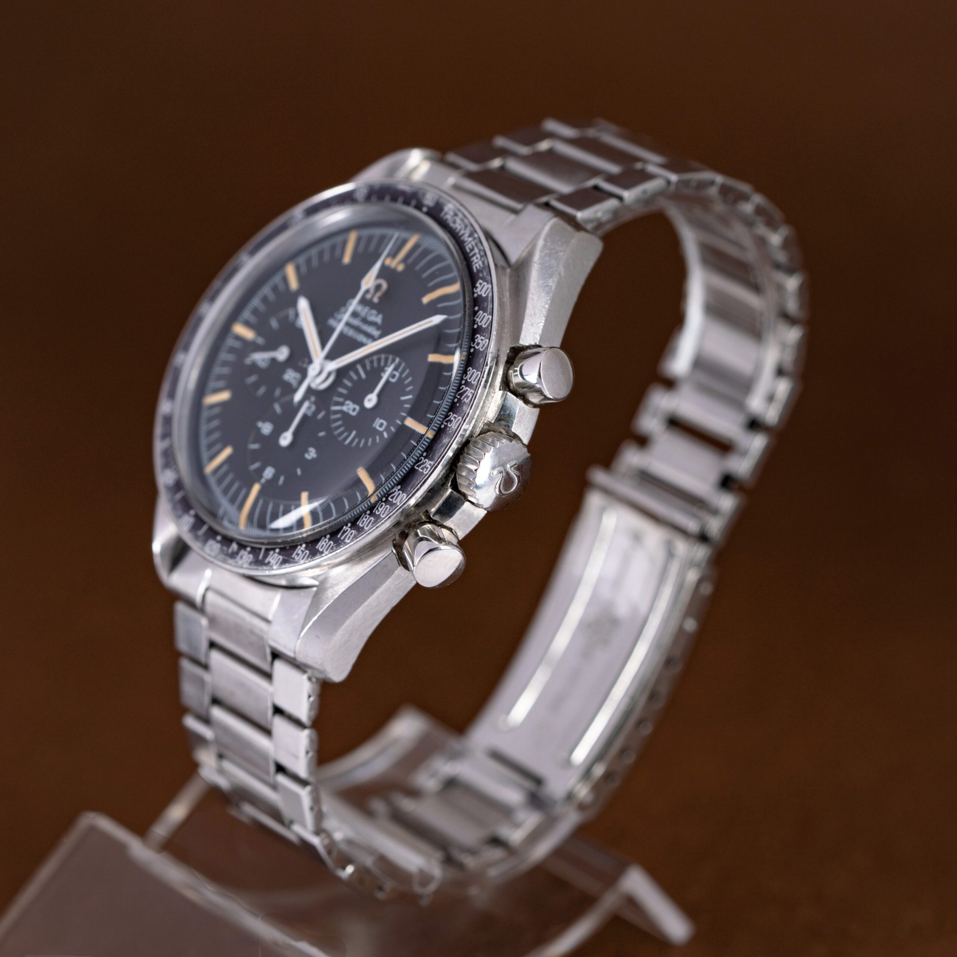 Omega Speedmaster 145.012-67 from 1968 with unpolished stainless steel case and original steel bracelet. 