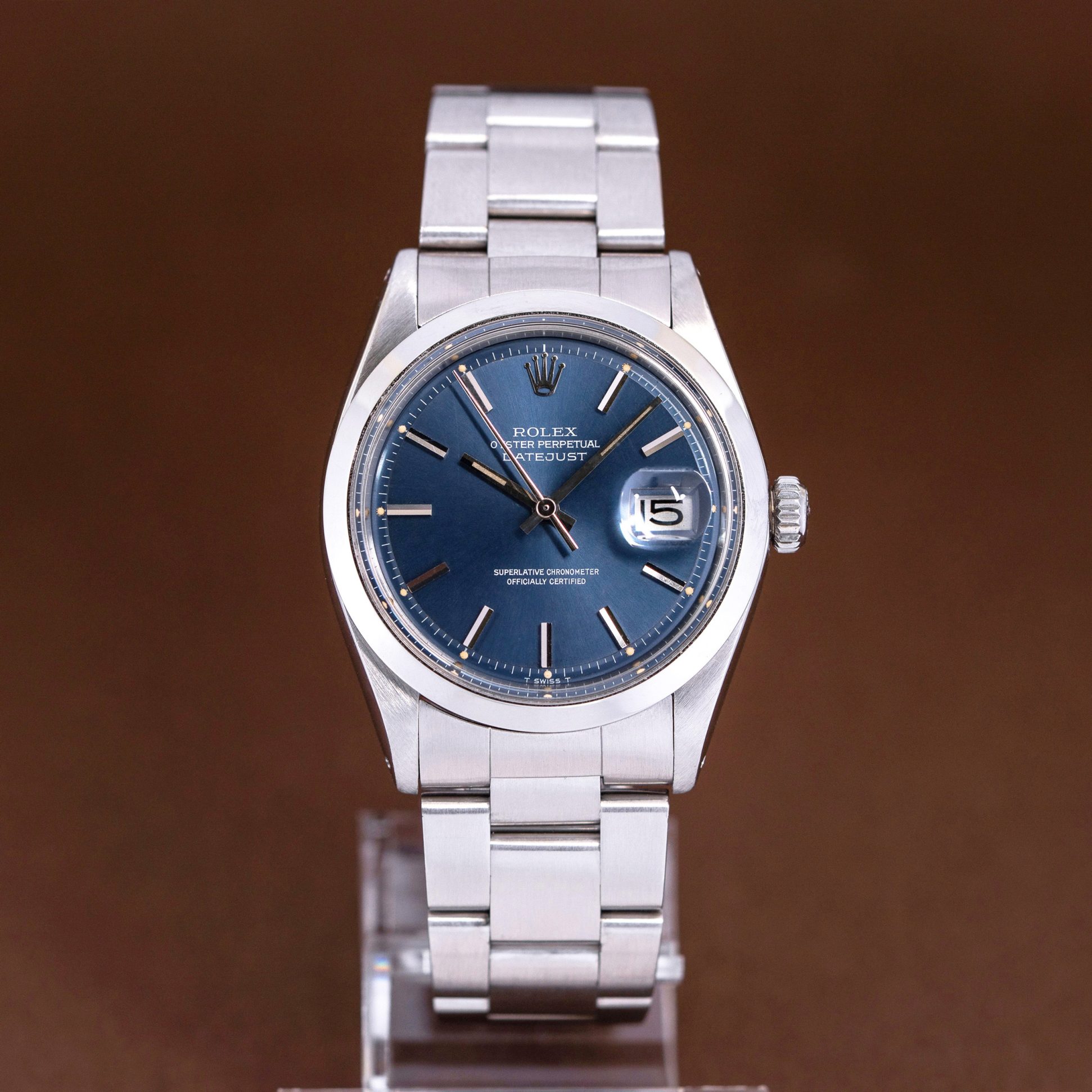 Rolex  Datejust, ref.1600 with rare glossy blue dial.