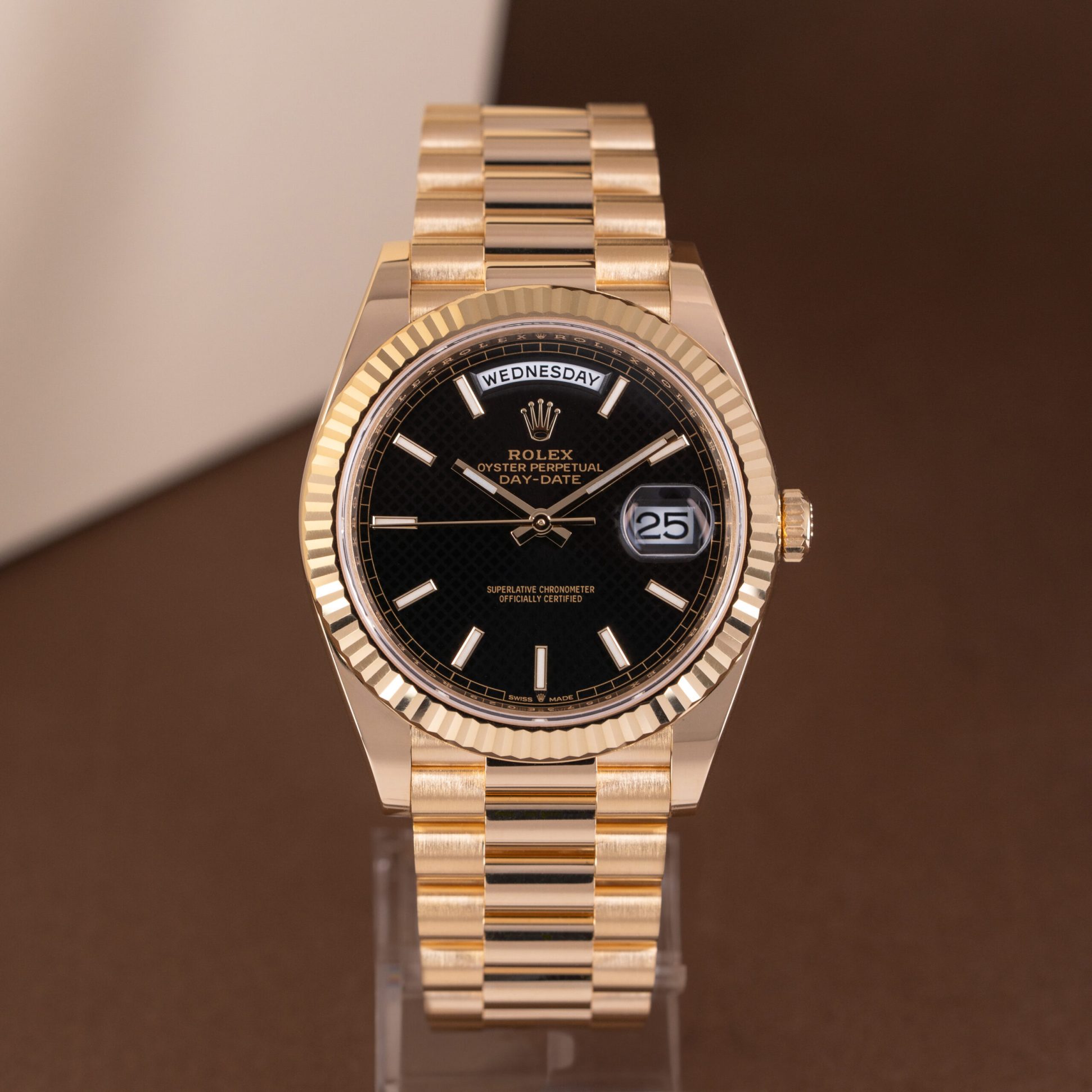 18k gold Rolex Day-Date 40 ref. 228238 from 2023.